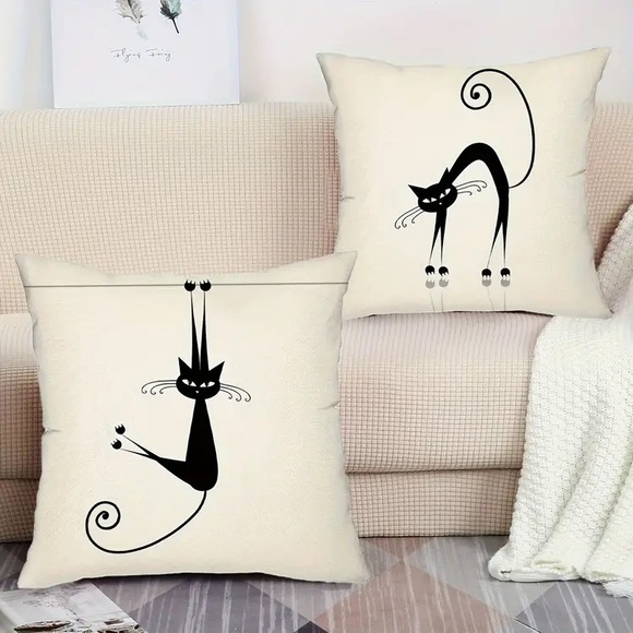 Cartoon Black Cat Throw Pillow Cover 18” x 18” - Pick 1 - NWT - Picture 4 of 5